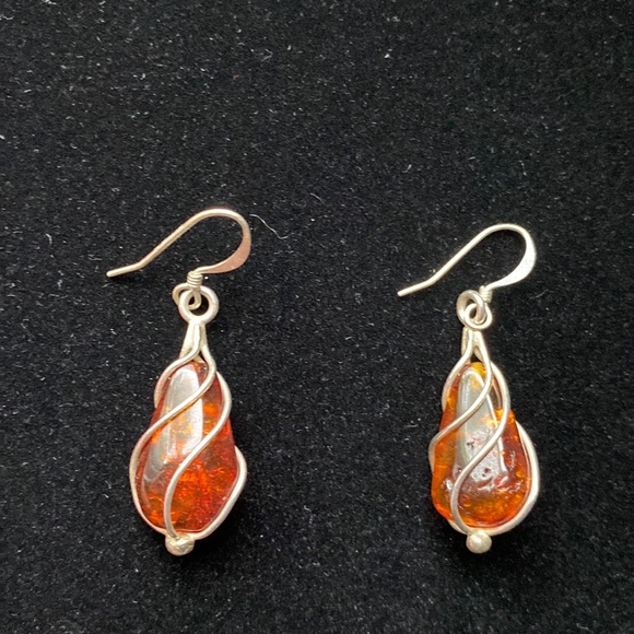 Jewelry - Amber earrings silver setting not marked